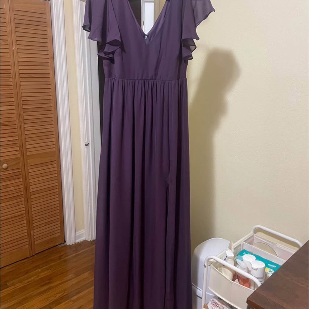Birdy Grey Plum V-Neck Maxi Dress with Flutter Sleeves